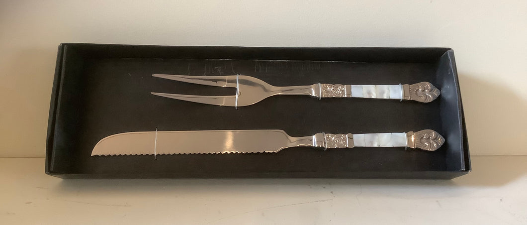 Meat Carving Set with Pearl Inlay Handles