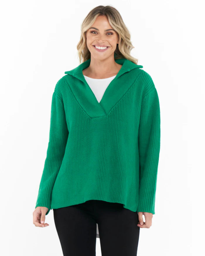 Betty Basics Bordeaux Collar Knit - Emerald Green SALE