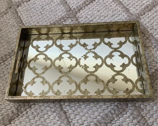 Wooden & Glass Gold Tray