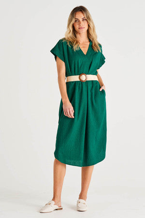 Betty Basics Roma Linen Dress - Hunter Green