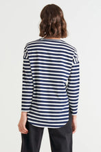 Load image into Gallery viewer, Betty Basics Jessie Relaxed Long Sleeve Cotton Basic Tee - Blue Stripe
