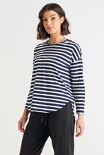 Load image into Gallery viewer, Betty Basics Jessie Relaxed Long Sleeve Cotton Basic Tee - Blue Stripe
