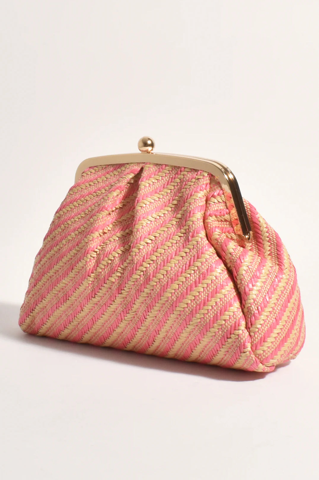 MAE WOVEN OVERSIZE PURSE CLUTCH- Pink/Natural
