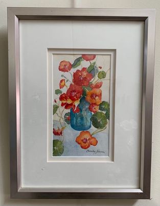 Red Poppies in Blue Vase