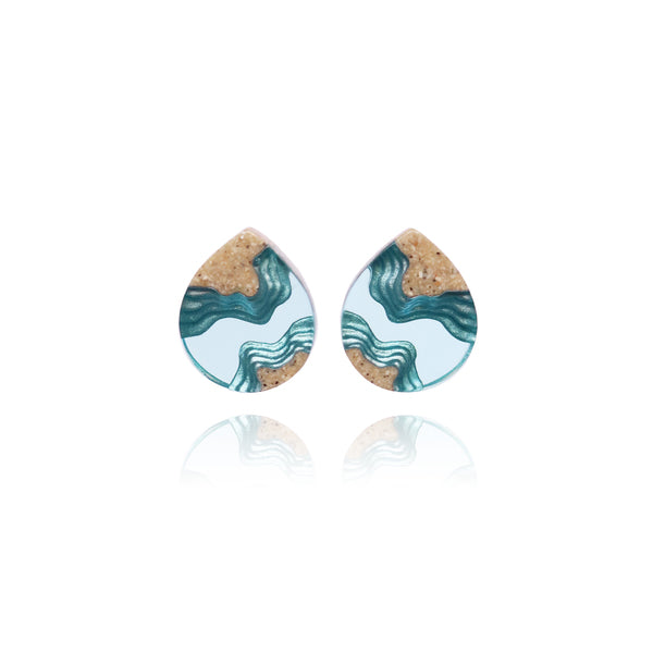 Ridge Stud Earrings - Aqua
