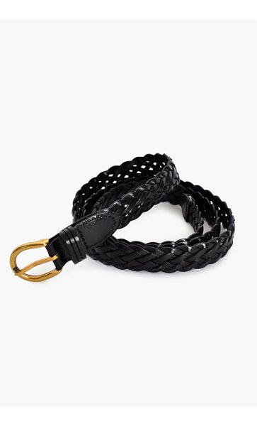 Black Oval Metal Buckle Plait Belt