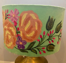 Load image into Gallery viewer, Drum Lamp Shade - Velvet - Floral - Multi - Aqua
