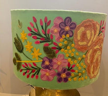 Load image into Gallery viewer, Drum Lamp Shade - Velvet - Floral - Multi - Aqua
