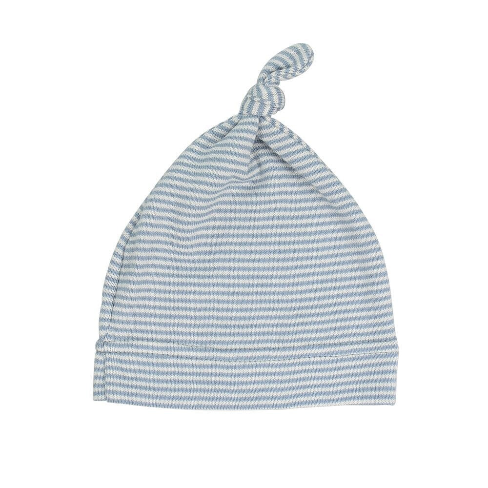 Topknot Cotton Stripe Baby Hat - Baby Blue