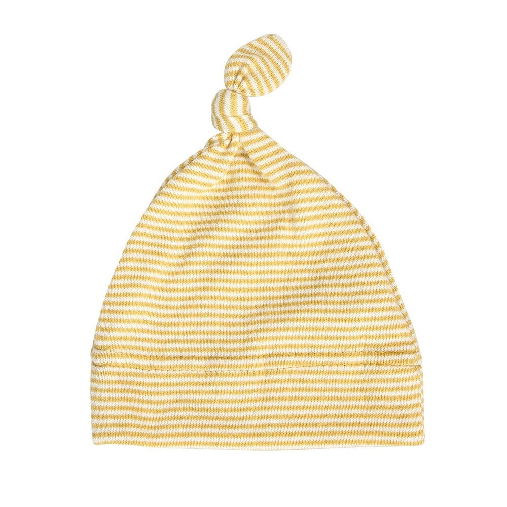 Topknot Cotton Stripe Baby Hat - Mustard