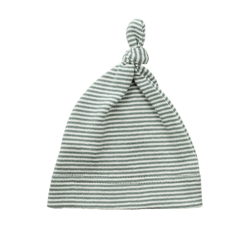 Topknot Cotton Stripe Baby Hat - Sage